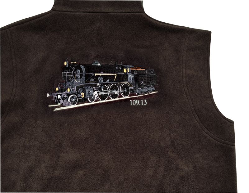 Fleecegilet schwarz mit Stickmotiv Dampflokomotive 109.13